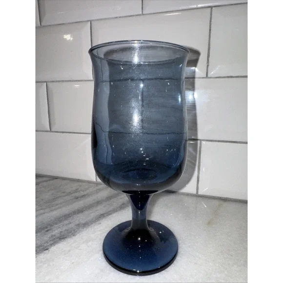 Vintage Libbey 1970s Tulip Dusky Blue12OZ Water/Wine Goblet Glass Set Of 6 GW995